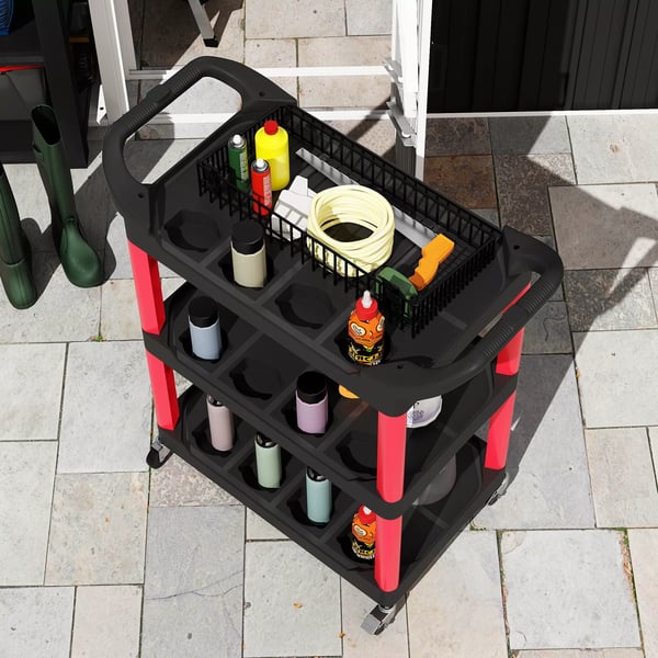 HOMCOM Værkstedsrullebord 3 Hylder - Værktøjsvogn Rød/Sort Plastik