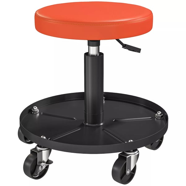HOMCOM Verkstadspall med hjul, orange, stål, höjdjusterbar 38-50 cm, max 135 kg