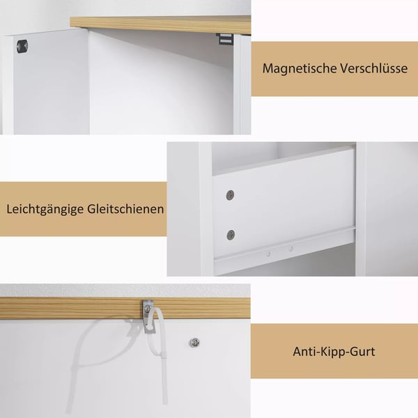 HOMCOM Skænk opbevaringsskab med skuffe, 2 låger, 2 åbne hylder, sidebord til køkken, stue, 120 x 35 x 75,2 cm Hvid
