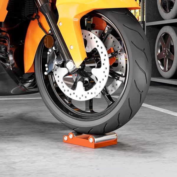 Motorcykel Rengøringsstander - Hjul Drejehjælp til Dækrensning & Kædesmøring - Aluminiumsruller - Orange