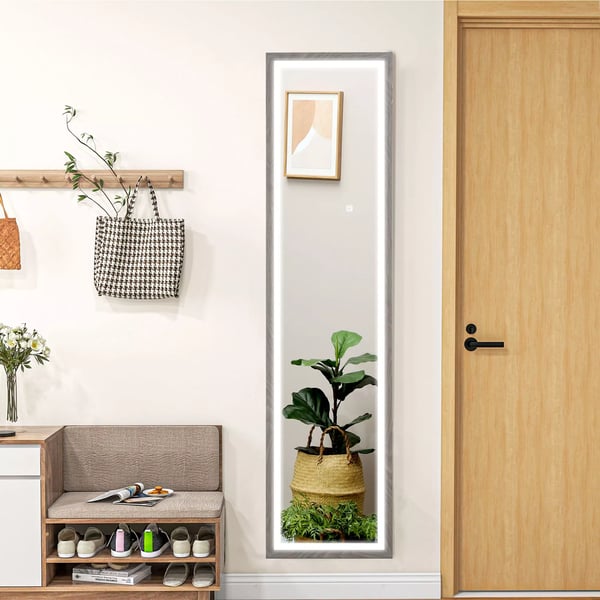 HOMCOM Kokovartalopeili 40x160cm, LED-valolla, 3 valoväriä, kosketusohjaus, harmaa
