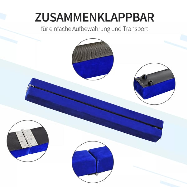 HOMCOM Hopfällbar Balansbalk för Träning, Blå, 210 cm, Polyester