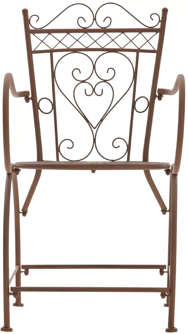 Sheela Havestol - Antikbrun Metal, Håndlavet Nostalgisk Design, Udendørs Havemøbler (60 x 48 x 88 cm)
