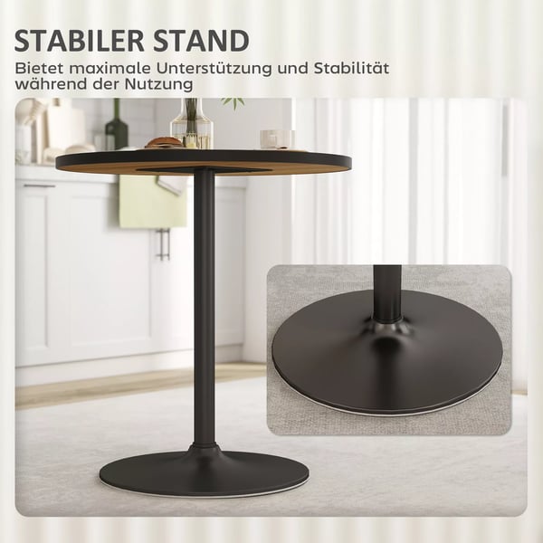 HOMCOM spisebord, rundt køkkenbord, moderne spisebord med bordplade i træ-look til 4 personer, sofabord til stuen, Ø70 x 76 cm, eg