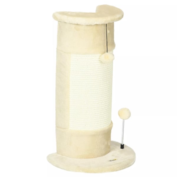 PawHut kissan raapimispylväs 58 cm - Sisal-raapimispinta ja pallolelu - Kermanvalkoinen