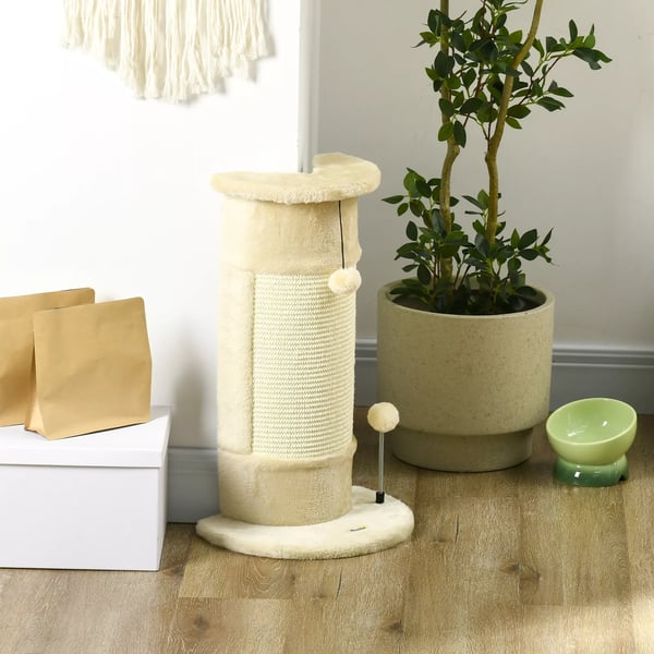 PawHut kissan raapimispylväs 58 cm - Sisal-raapimispinta ja pallolelu - Kermanvalkoinen