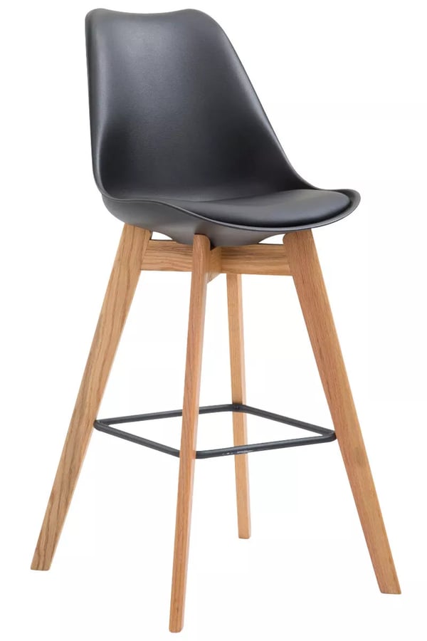 Set med 2 Metz Barstolar - Svart Plast sits, Ek Träram, 76cm Sitthöjd