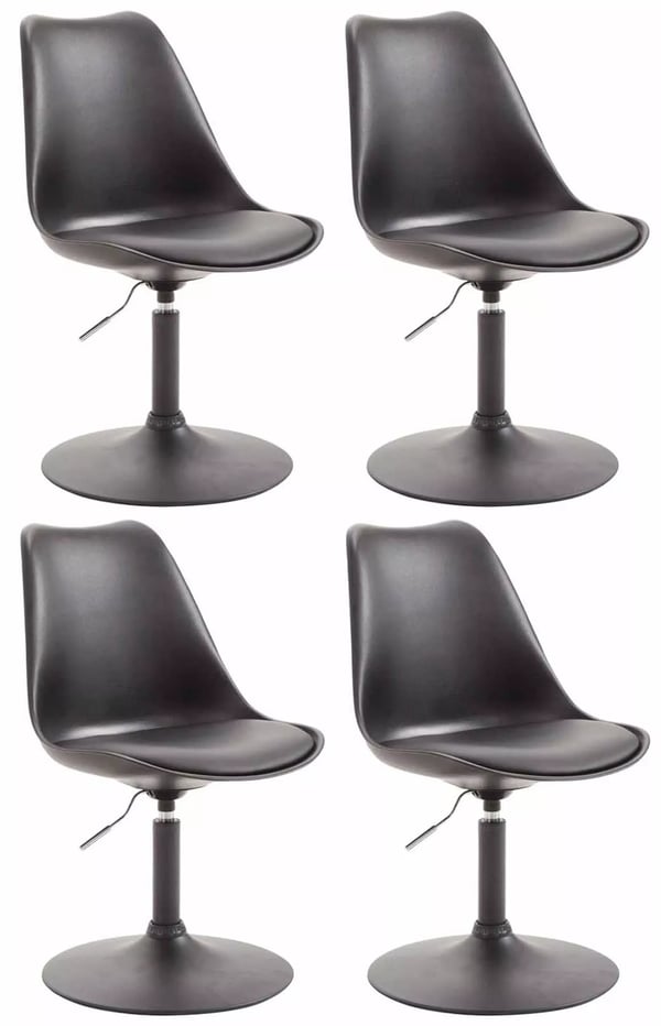 Set med 4 Maverick matstolar - Svart plastsits, metallbas, 360° svängbar, höjdjusterbar