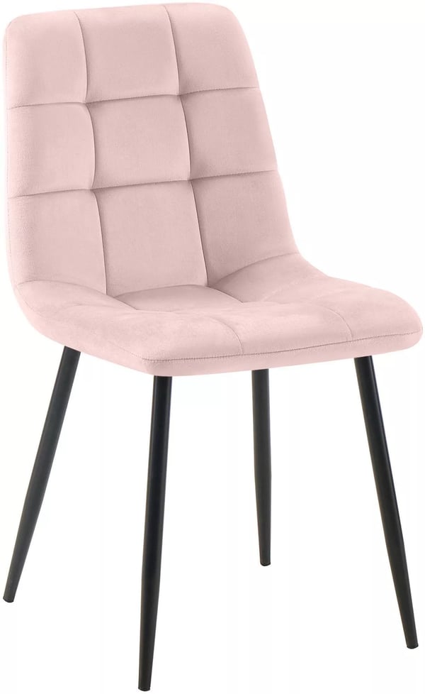 Tilde fløjlsspisebordsstol - lyserød, metalben, komfortabelt polstret sæde og ryg, quiltet design, 150 kg kapacitet, gulvbeskyttere - 55x45x84cm