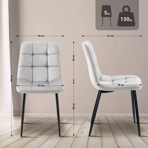 Sæt med 2 Tilde grå velour spisebordsstole med metalben