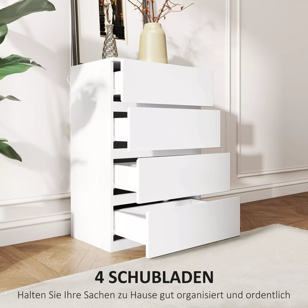 HOMCOM Kommode med 4 skuffer, kontorskab, hvid, 55 x 33 x 80 cm