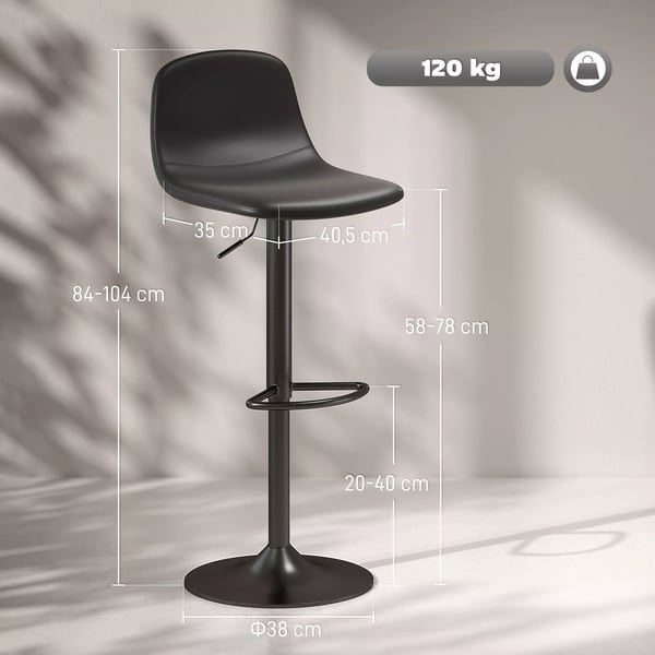 Barstole (2 stk.) - Hjdejusterbar, Drejbar, Kunstlder/Stl, Sort