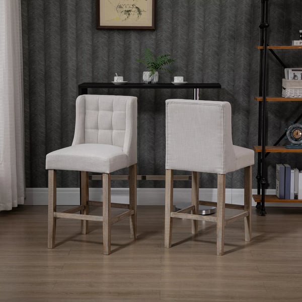 Barstole 2 stk. Moderne køkkenstole, lav ryg, linned-touch, gummitræ, beige, 47x50x101cm
