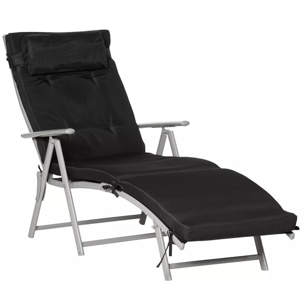 Outsunny sammenklappelig og justerbar solseng, havestol med pude, metal og stof, sort, 137x63,5x100,5 cm
