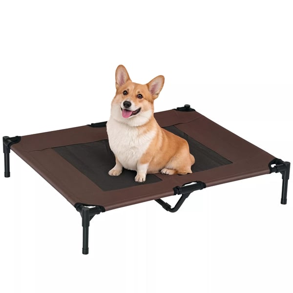 PawHut Forhøjet Hundeseng til Udendørs Brug - Brun/Kaffe - 92x76x18cm - Metalrør & Oxford Stof