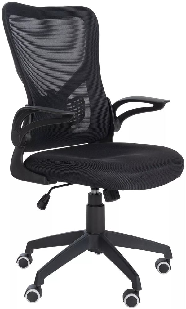 Hudson Ergonomisk Kontorstol med Åndbar Netryg, Justerbar Lændestøtte, Foldbare Armlæn og Glidende Hjul - Sort