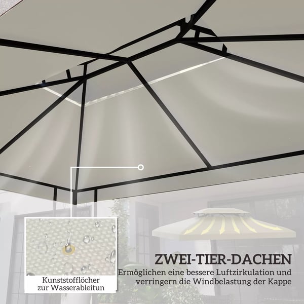 Outsunny Udskiftningstag til Pavillon 4x3m, Polyester 180g/m², Cremhvid
