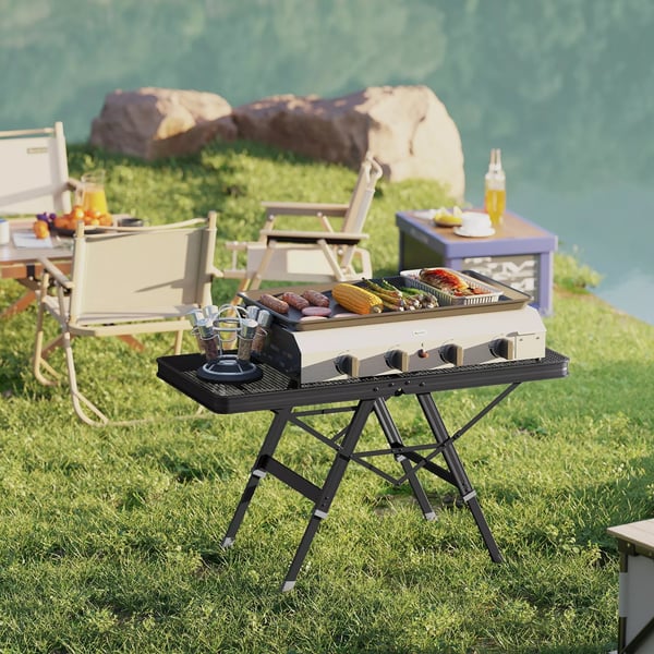 Outsunny Foldbart Campingbord, Hjdejusterbar, Metalrist, Sort - 90x40.5x48/58 cm