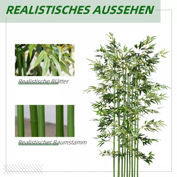 HOMCOM Kunstig Bambus Plante, 180 cm, Grøn Polyester, Dekoration til Hjem og Kontor