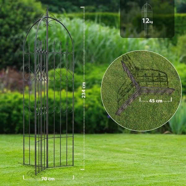 Flowton espalier i metal til klatreplanter og blomsterbede, bronze, antik stil, indendørs/udendørs brug, delvist samlet, 70x70x234 cm