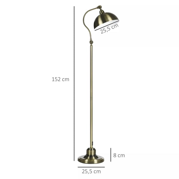 HOMCOM gulvlampe, retro buelampe med justerbar lampeskærm, E27, messing-look, til stuen