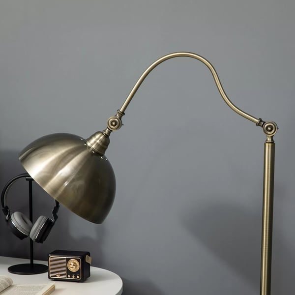 HOMCOM gulvlampe, retro buelampe med justerbar lampeskærm, E27, messing-look, til stuen