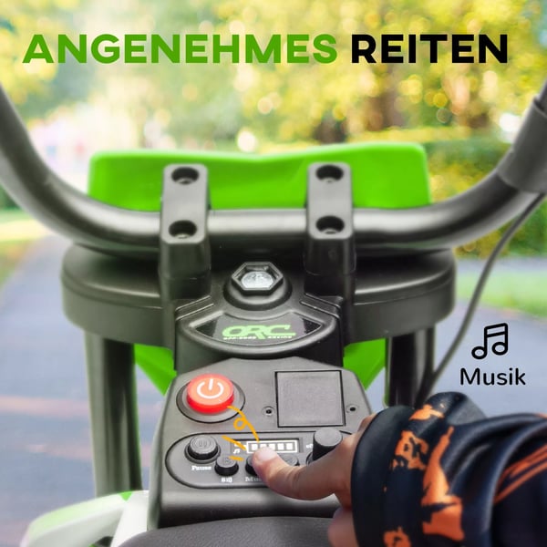Elmotorcykel för barn, 12V, med musik och stödhjul, grön