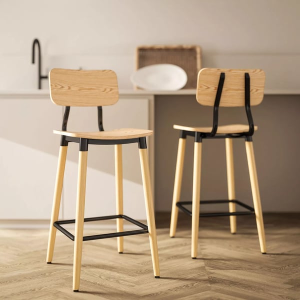 HOMCOM Barstolar 2-pack Ryggstöd Fotstöd - Naturträ/Stål