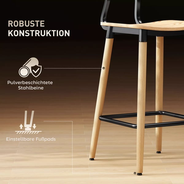 HOMCOM Barstolar 2-pack Ryggstöd Fotstöd - Naturträ/Stål