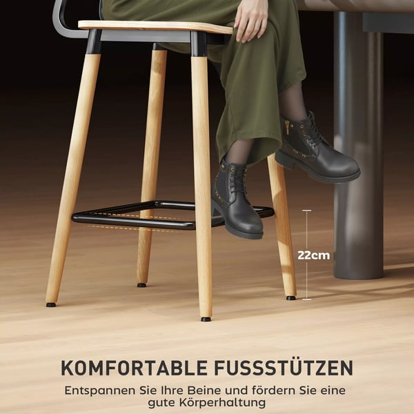 HOMCOM Barstolar 2-pack Ryggstöd Fotstöd - Naturträ/Stål