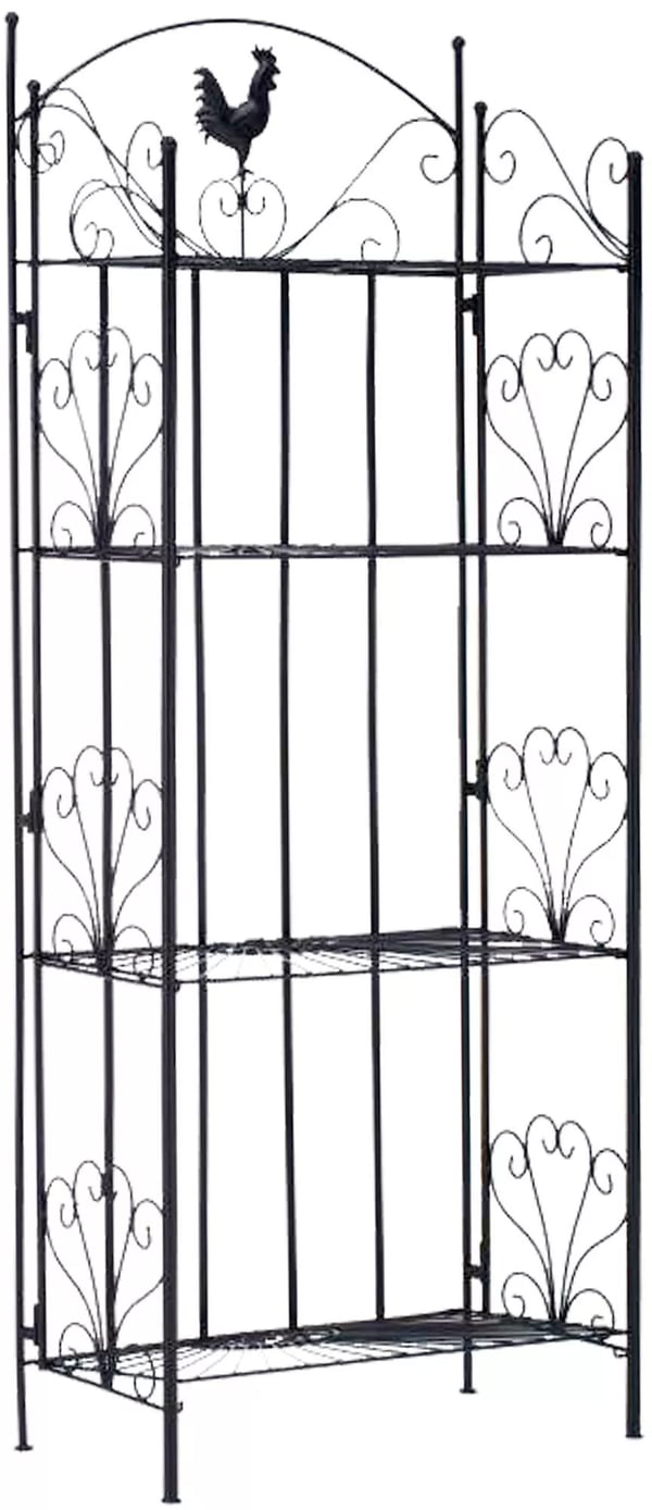Mia Vikbar Metallhylla - Svart, 4 Hyllplan, Dekorativ Stående Organizer i Lantlig Stil för Vardagsrum, Kontor, Växter, Böcker (153cm)