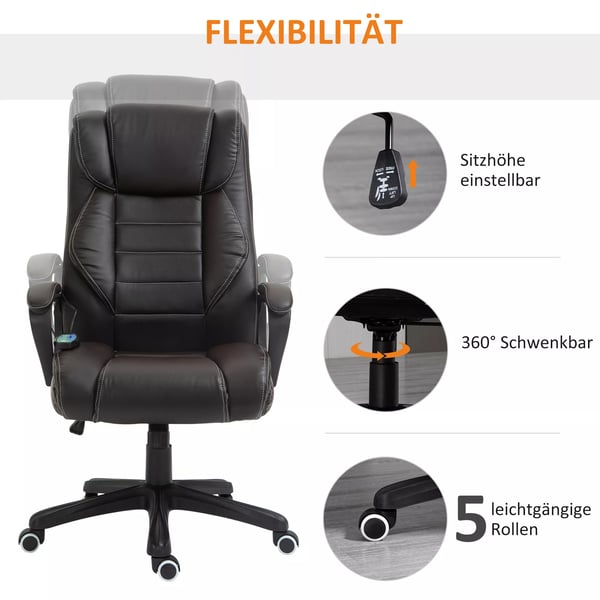 Vinsetto Ergonomisk Kontorstol med Massage - Kunstlæder, Brun