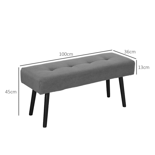 HOMCOM Polstret Siddebfnk i Kordflfjl, Quiltet Sengebfnk med Metalben, Grf 100x36x45 cm