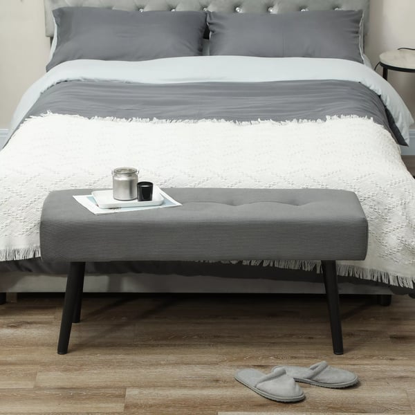 HOMCOM Polstret Siddebfnk i Kordflfjl, Quiltet Sengebfnk med Metalben, Grf 100x36x45 cm