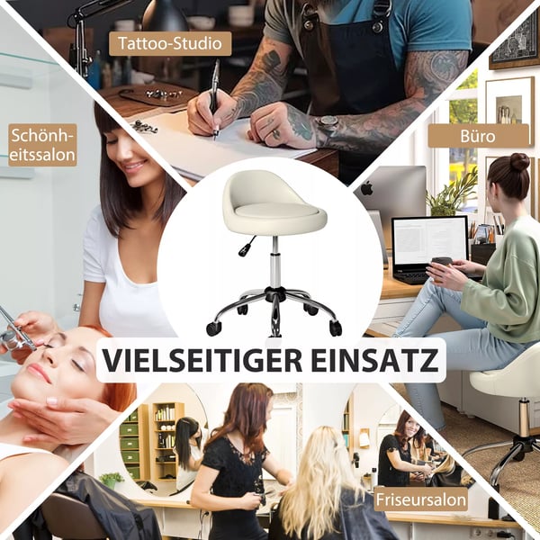 HOMCOM rullestol højdejusterbar arbejdsstol 63-83 cm drejestol med hjul drejelig salonstol salonstol kunstlæder hvid