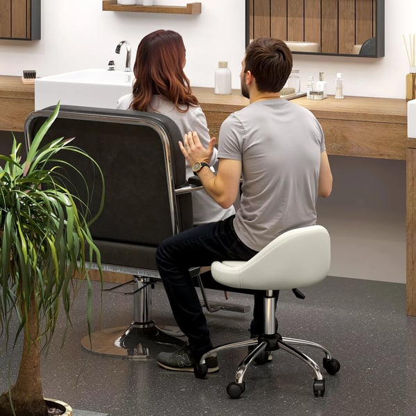 HOMCOM rullestol højdejusterbar arbejdsstol 63-83 cm drejestol med hjul drejelig salonstol salonstol kunstlæder hvid