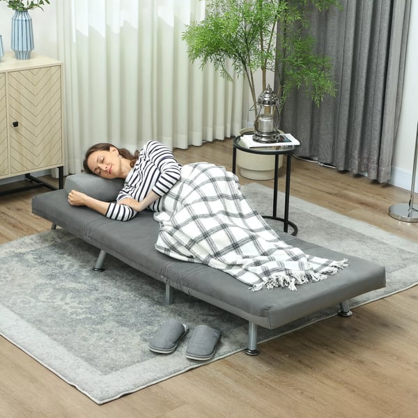 HOMCOM Sovesofa i grå fløjlslook - samklappelig stol med sovefunktion, justerbar ryglæn, 2-i-1 møbel, pladsbesparende