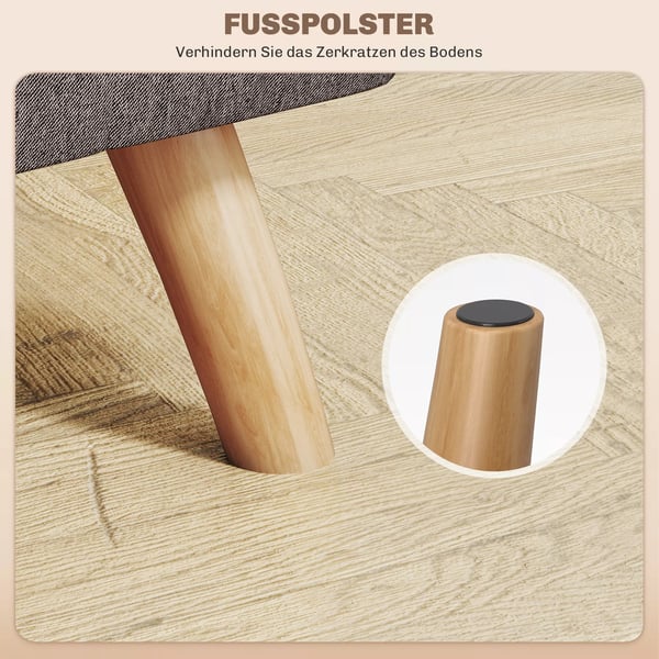 Fotpall med linneoptik, träben, modern sittpall vadderad pall ottoman för sovrum, vardagsrum, grå