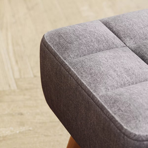 Fotpall med linneoptik, träben, modern sittpall vadderad pall ottoman för sovrum, vardagsrum, grå