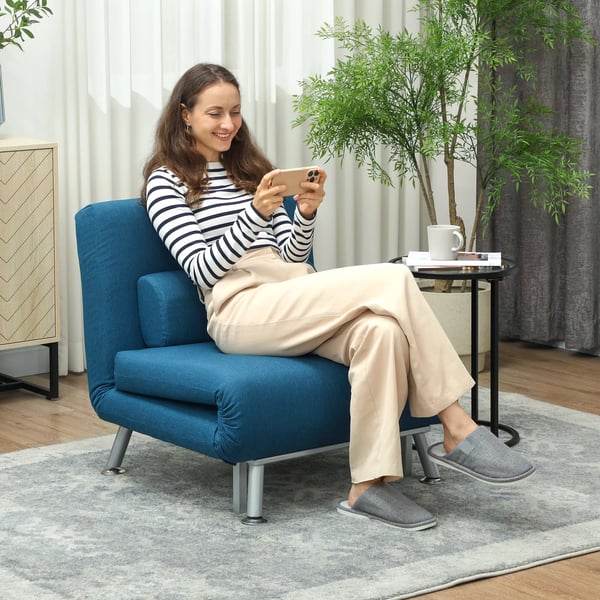 HOMCOM 2-i-1 hvilestol med sovefunktion, foldbar lanestol i linnedlook, justerbar, bla, op til 150 kg
