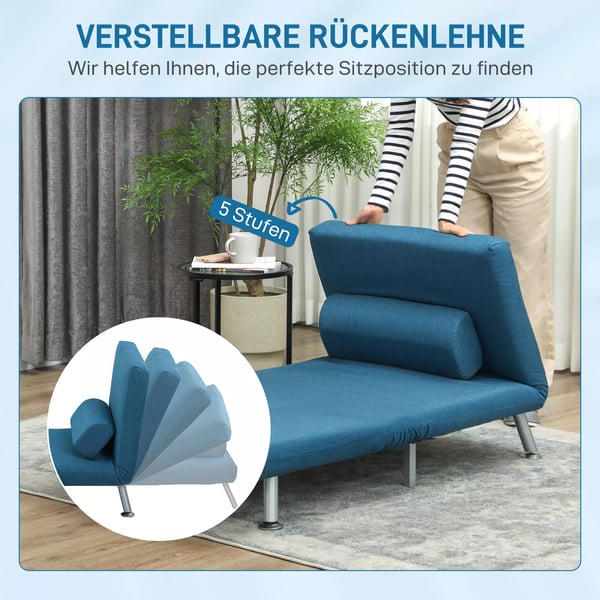 HOMCOM 2-i-1 hvilestol med sovefunktion, foldbar lanestol i linnedlook, justerbar, bla, op til 150 kg