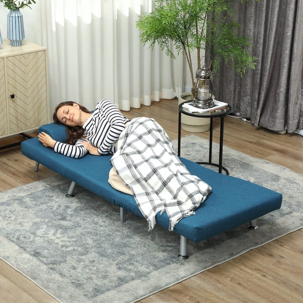 HOMCOM 2-i-1 hvilestol med sovefunktion, foldbar lanestol i linnedlook, justerbar, bla, op til 150 kg