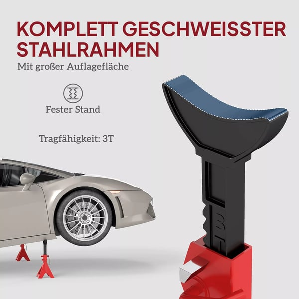 HOMCOM Støttebukke 3 Tons Løftekapacitet 2 stk. Røde Stålstøtter - Højdejusterbar 290-410mm