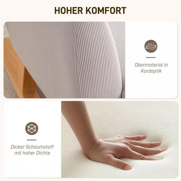 HOMCOM Gyngestol Lysegrå Kordfløjl Gummitræ - Komfortabel, Bred Armlæn, Retro Design