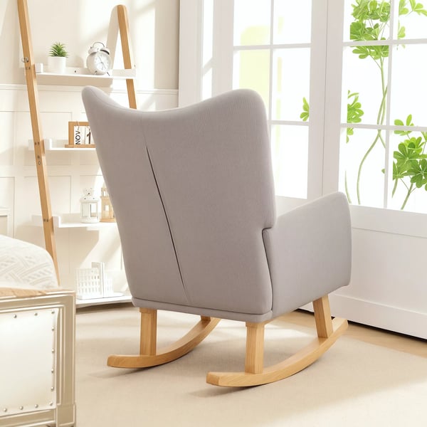 HOMCOM Gyngestol Lysegrå Kordfløjl Gummitræ - Komfortabel, Bred Armlæn, Retro Design