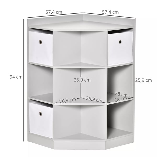 HOMCOM Børnereol med 3 opbevaringskasser i grå, MDF-materiale til legetøj og bøger, 57,4 x 57,4 x 94 cm