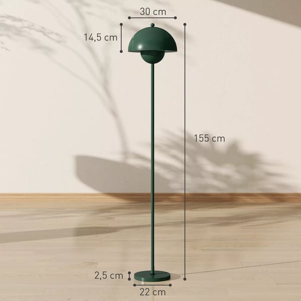 HOMCOM Standerlampe i stål, grøn, med rund skærm og fodkontakt