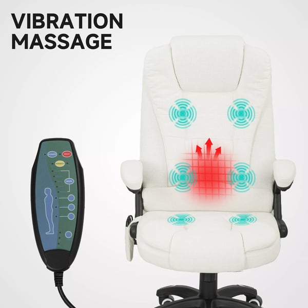 Vinsetto Kontorstol med Massage, Varme & Linnedlook - Cremefarvet