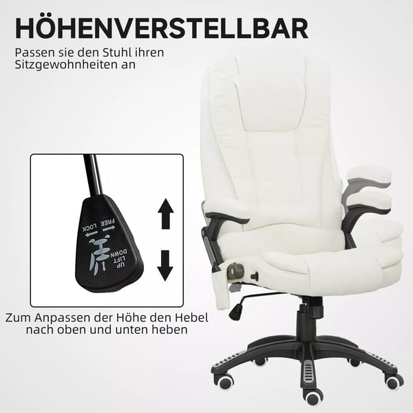 Vinsetto Kontorstol med Massage, Varme & Linnedlook - Cremefarvet