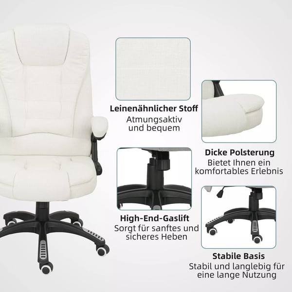 Vinsetto Kontorstol med Massage, Varme & Linnedlook - Cremefarvet